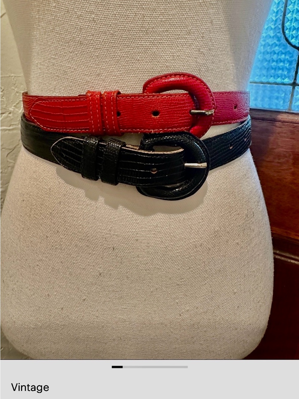 Vintage Cipriani lizard leather belts Womens Size Small red & black Classic